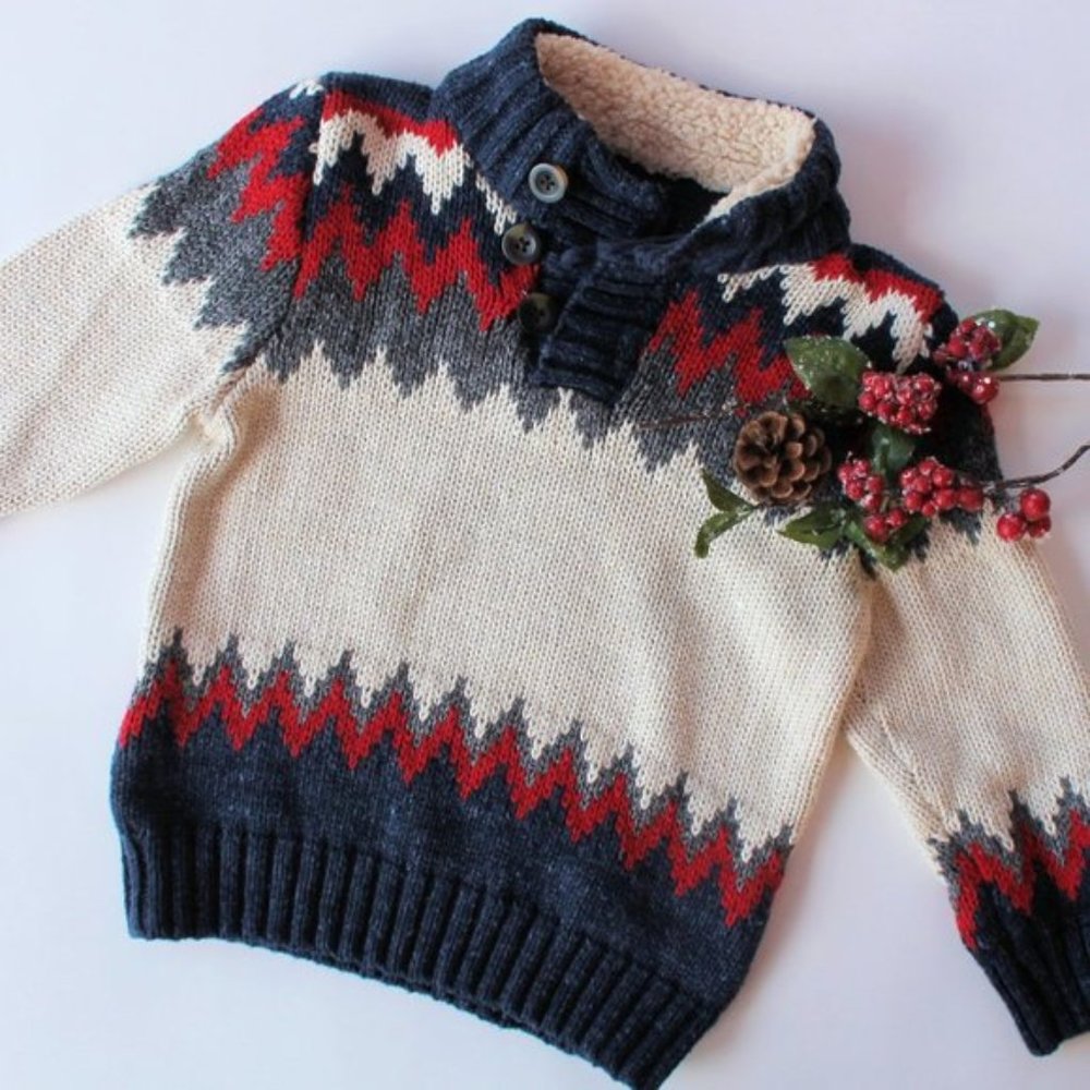 NWT Baby Gap 2 yrs Fleece Lined Fair Isle Sweater